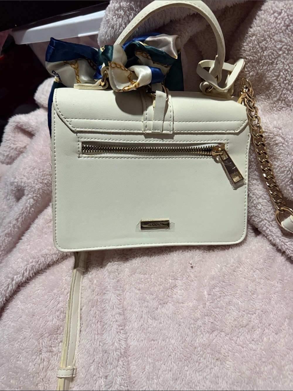 ALDO Cream Crossbody Bag with Navy & White Scarf - Picture 2 of 4
